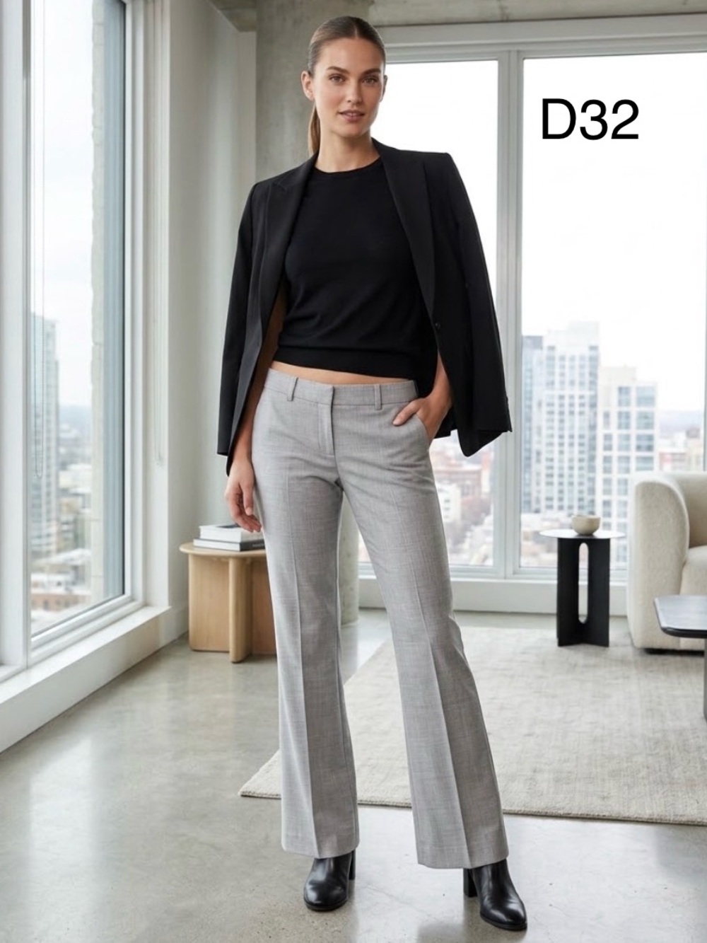 Tailored Gray Dress Pants for Women - Classic Straight-Leg